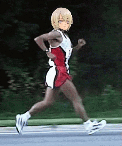A Girl In A Red And White Dress Is Running GIF