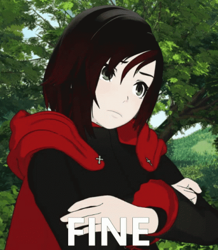 A Girl In A Red Cape With The Word Fine On The Bottom GIF