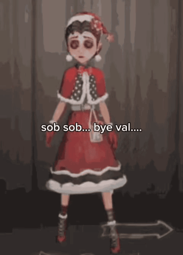 A Girl In A Red Dress And Santa Hat Says Sob Sob Bye Val ... GIF