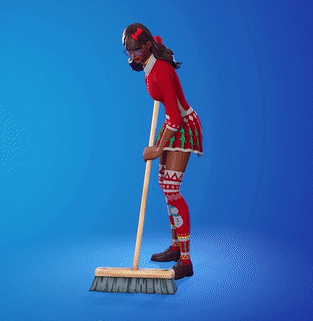 A Girl In A Red Dress And Socks Is Sweeping The Floor With A Broom GIF
