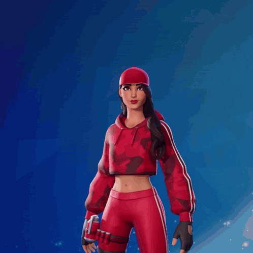 A Girl In A Red Hoodie Is Standing In Front Of A Glowing Number 6 GIF