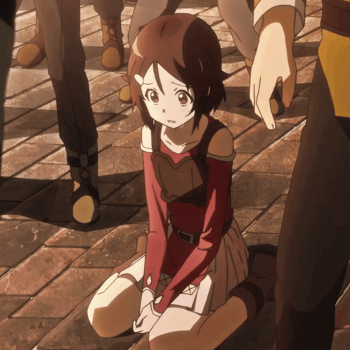 Girl In Red Shirt And White Skirt Kneeling GIF