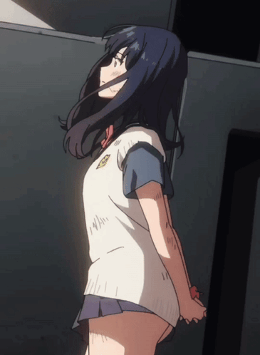 A Girl In A School Uniform Has A Badge On Her Shirt That Says ' A ' GIF