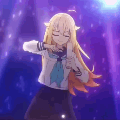 a girl in a school uniform is dancing on a stage .