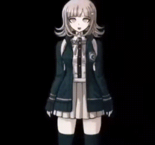 A Girl In A School Uniform Is Dancing With Her Eyes Closed On A White Background . GIF