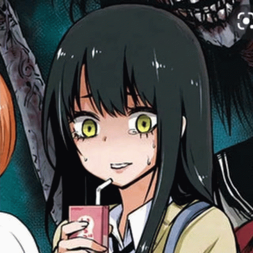 A Girl In A School Uniform Is Drinking Through A Straw From A Carton . GIF