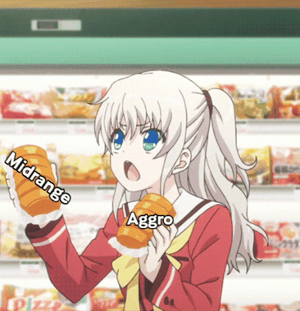Girl In School Uniform Holding Croissant With Midrange Aggro Text GIF