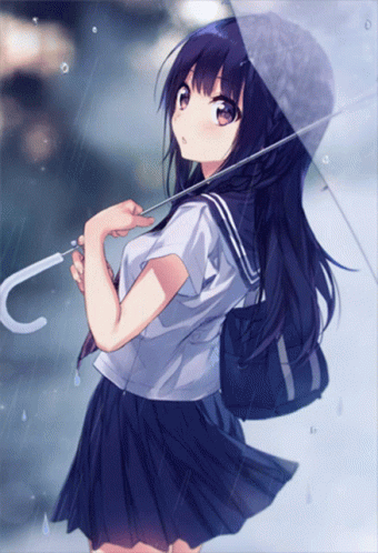 A Girl In A School Uniform Is Holding An Umbrella GIF
