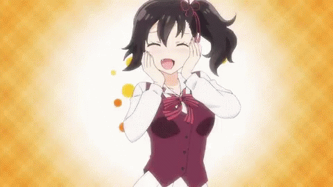 A Girl In A School Uniform Is Making A Funny Face While Holding Her Hands To Her Face . GIF