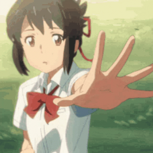 A Girl In A School Uniform Is Reaching Out Her Hand Towards Someone GIF