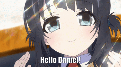 A Girl In A School Uniform Is Smiling And Saying Hello Daniel GIF