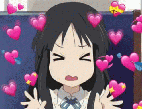 A Girl In A School Uniform Is Surrounded By Pink Hearts And Making A Funny Face . GIF