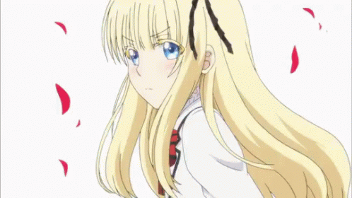 A Girl In A School Uniform Is Surrounded By Pink Petals Flying In The Air . GIF
