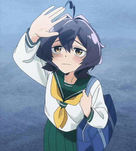 Girl In School Uniform Waving GIF