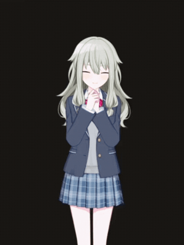 A Girl In A School Uniform With Her Arms Outstretched Against A Black Background GIF