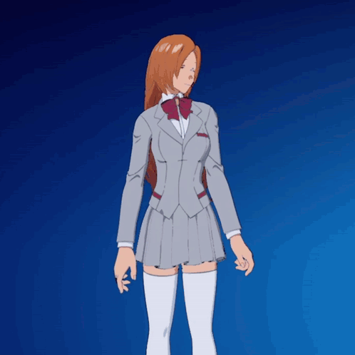 a girl in a suit and white thigh high socks