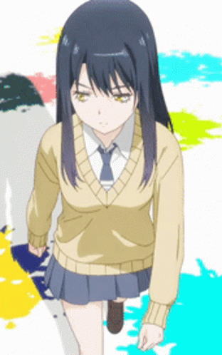 A Girl In A Sweater And Tie Is Walking Down A Street GIF