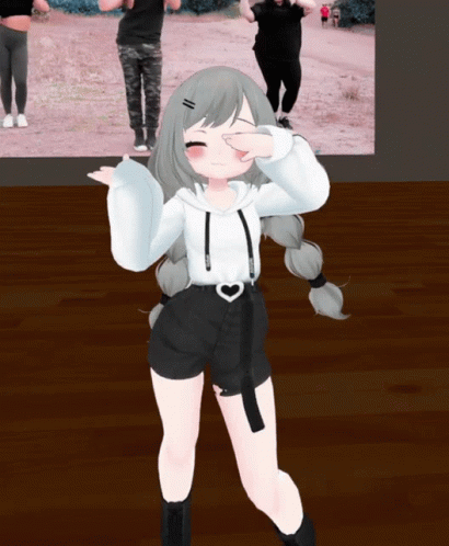 A Girl In A White Hoodie And Black Shorts Covering Her Face GIF