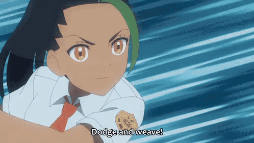 A Girl In A White Shirt And Tie Is Holding A Cookie And Saying Dodge And Weave . GIF