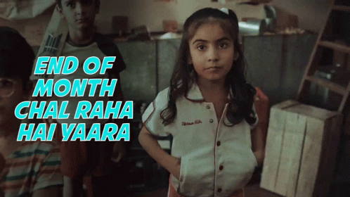 A Girl In A White Shirt With The Words End Of Month Chal Raha Hai Yaara GIF