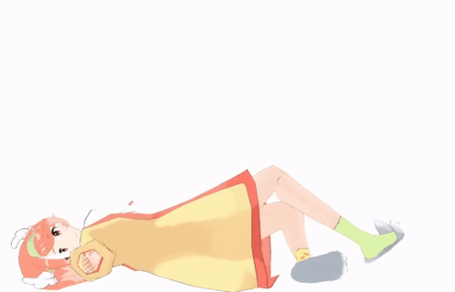 A Girl In A Yellow Dress Is Laying On Her Back GIF