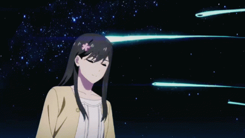 A Girl In A Yellow Jacket Looks Up At A Shooting Star GIF