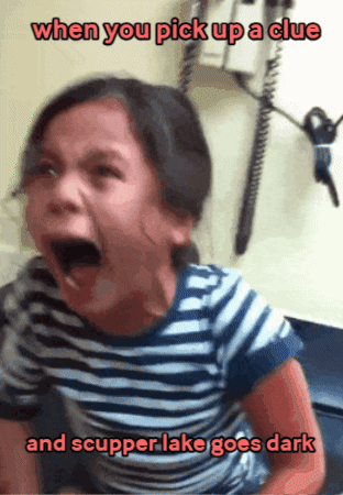 A Girl Is Crying With The Words When You Pick Up A Clue And Scupper Lake Goes Dark Below Her GIF