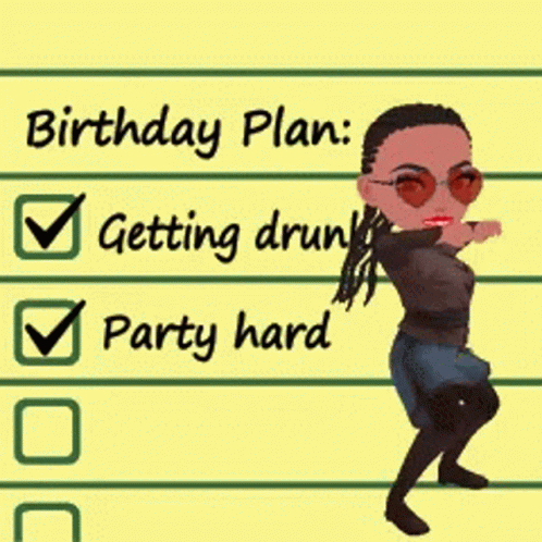 A Girl Is Dancing In Front Of A Birthday Plan GIF