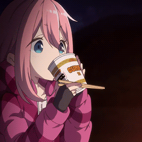 A Girl Is Drinking From A Cup Of Curry With Chopsticks GIF