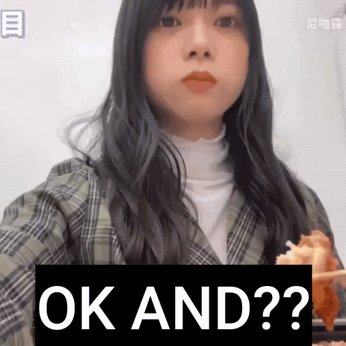 A Girl Is Eating A Piece Of Food With The Word Ok And Written On The Bottom GIF