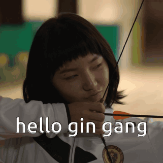 A Girl Is Holding A Bow And Arrow And The Words Hello Gin Gang Are Above Her GIF