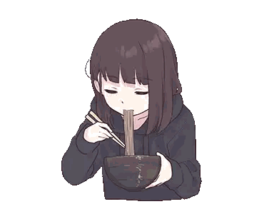 a girl is holding a bowl of noodles with chopsticks .