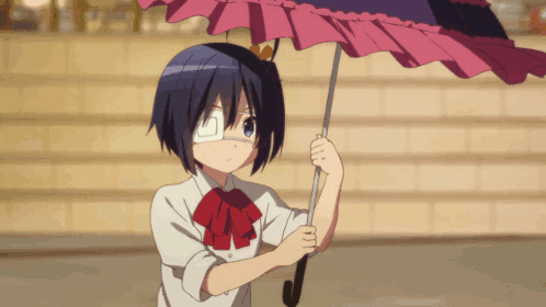 A Girl Is Holding A Pink Umbrella With A Butterfly On Her Head GIF