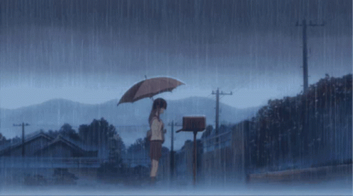 A Girl Is Holding An Umbrella In The Rain GIF