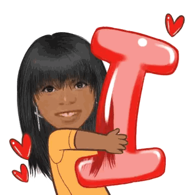 a girl is hugging a red letter i