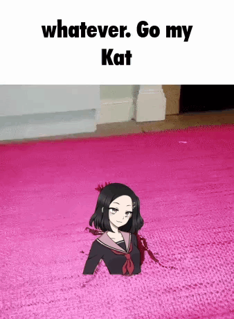 A Girl Is Laying On A Pink Rug And Says `` Whatever . Go My Kat '' . GIF