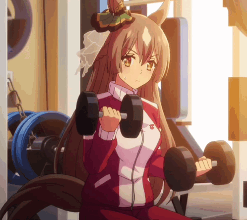 A Girl Is Lifting Dumbbells In A Gym GIF