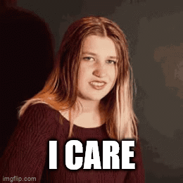 A Girl Is Making A Funny Face And Saying I Care . GIF