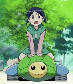 A Girl Is Riding On The Back Of A Turtle GIF