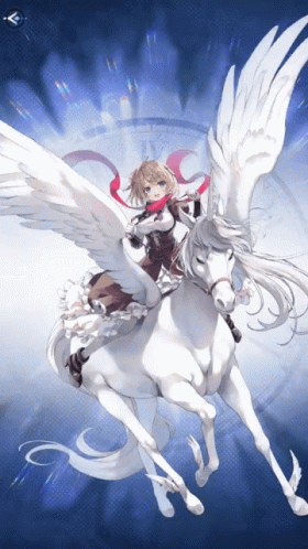 A Girl Is Riding On The Back Of A White Horse GIF