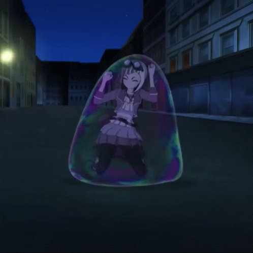 Girl Sitting Inside Bubble With Hands Up GIF