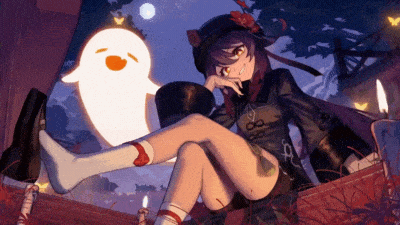A Girl Is Sitting Next To A Ghost And A Candle In A Dark Room . GIF
