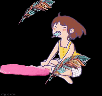 A Girl Is Sitting On The Floor With Her Tongue Out And The Words `` It 'S Too Hot '' . GIF