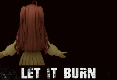 A Girl Is Standing In Front Of A Fire With The Words Let It Burn Written Below Her GIF