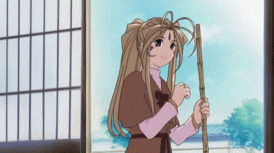 A Girl Is Standing In Front Of A Window Holding A Bamboo Pole . GIF