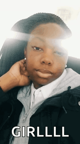 A Girl Is Taking A Picture Of Herself With The Words Girllll Written On The Bottom GIF
