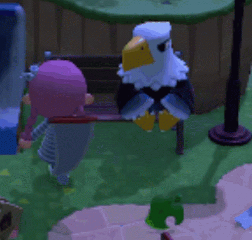 A Girl Is Talking To An Eagle In A Video Game . GIF