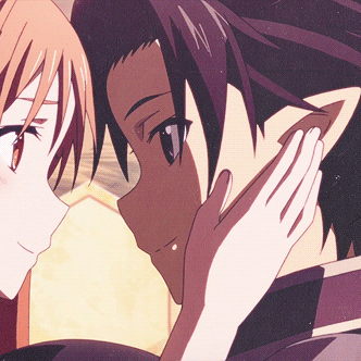 A Girl Is Touching A Man 'S Face In A Cartoon GIF