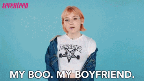 A Girl Is Wearing A Thrasher Shirt And Says My Boo My Boyfriend GIF