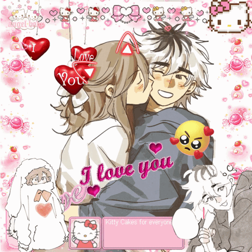 A Girl Kissing A Boy On The Cheek With The Words I Love You On The Bottom GIF